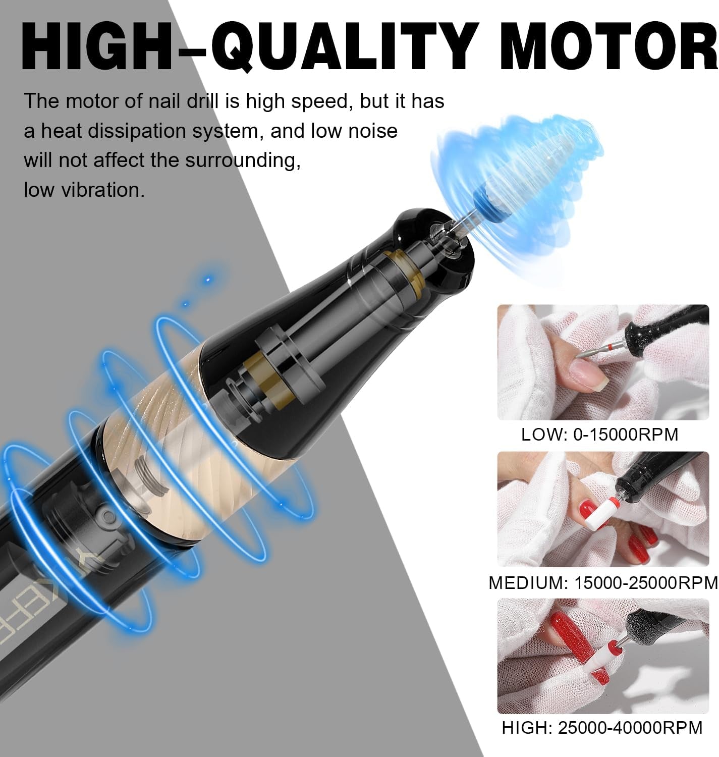 Electric Nail Drill - 40000RPM Nail Drill Machine for Acrylic Nail Kit with Nail Dust Brush for Dip Powder Manicure Pedicure Rechargeable Nail Drill Gift Set for Women