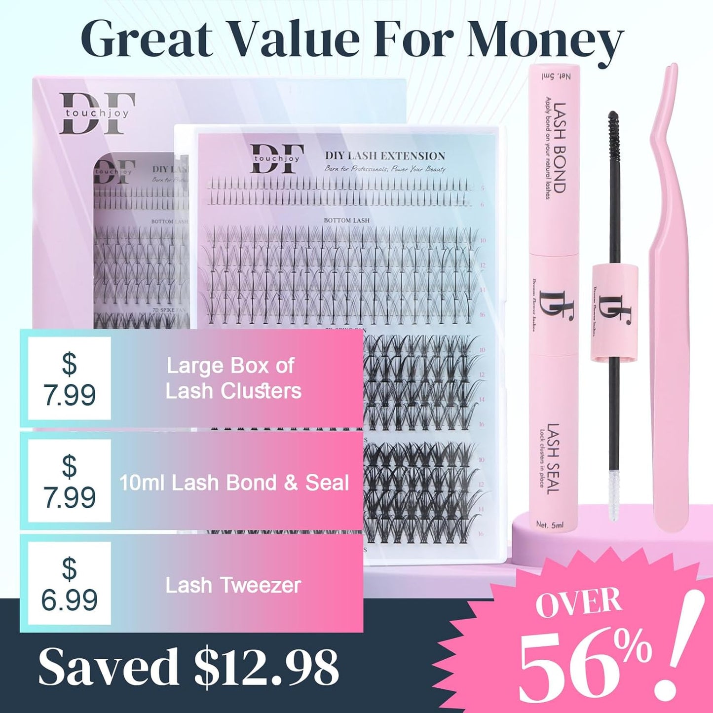Wispy Lash Clusters Individual Lashes Multi-Type Mixed DIY Lash Extensions with Bottom Lashes, 7D Spike Fans, 30D 40D Cluster Lashes for Self Application at Home