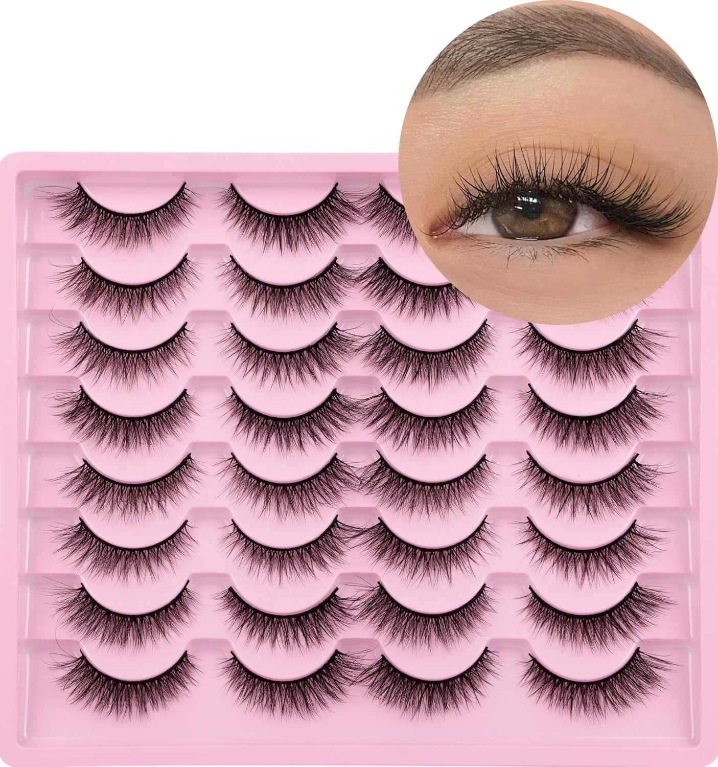 Lashes Natural Look Wispy Fasle Eyelashes 12Mm Short Faux Mink Eyelashes Cat Eye Fluffy Strip Lashes Pack by  16 Pairs