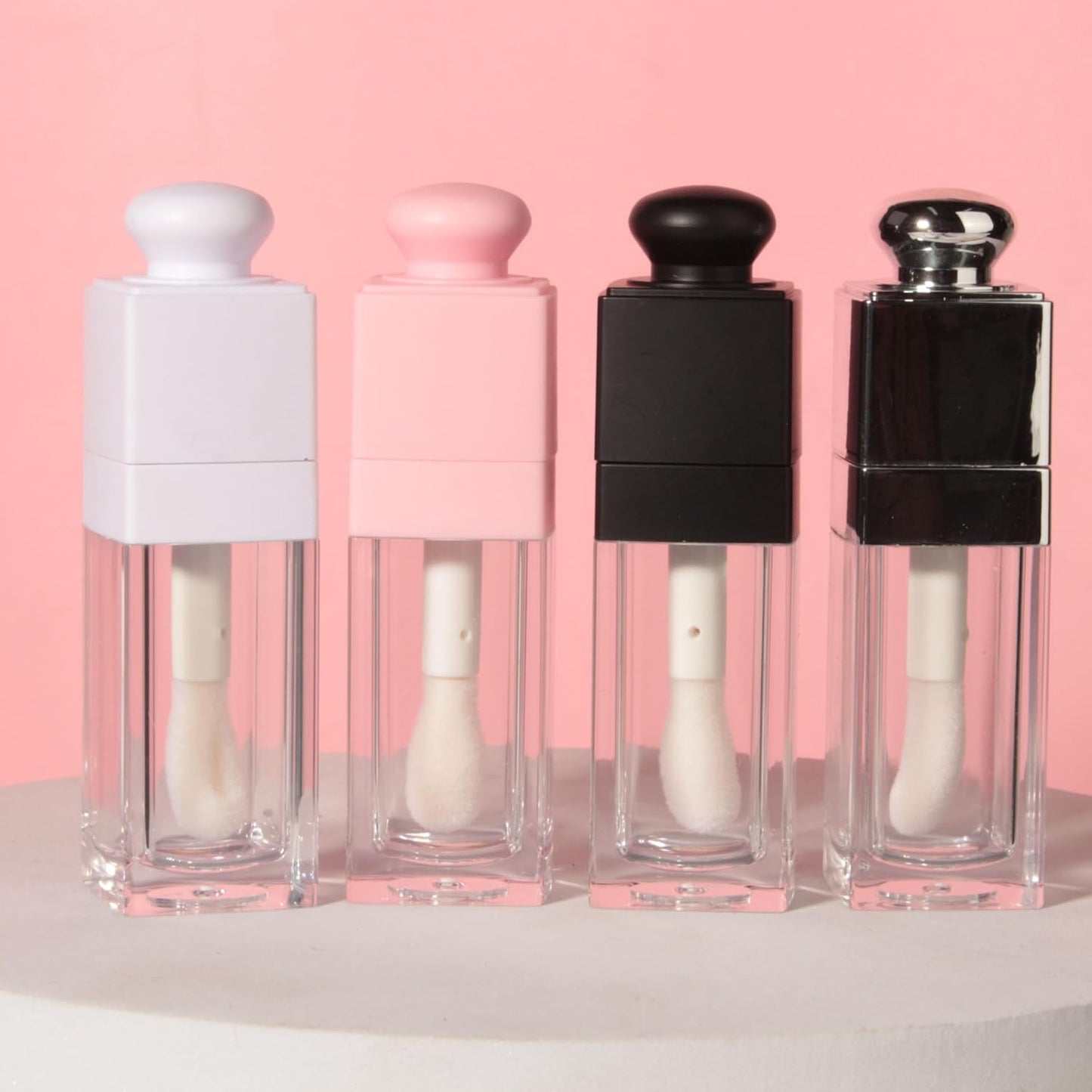 18PCS Empty 8ML Square Clear Lip Gloss Tube Black Big Doe Foot Wand Lipgloss Tubes for Lip Oil Tint Bottles Container