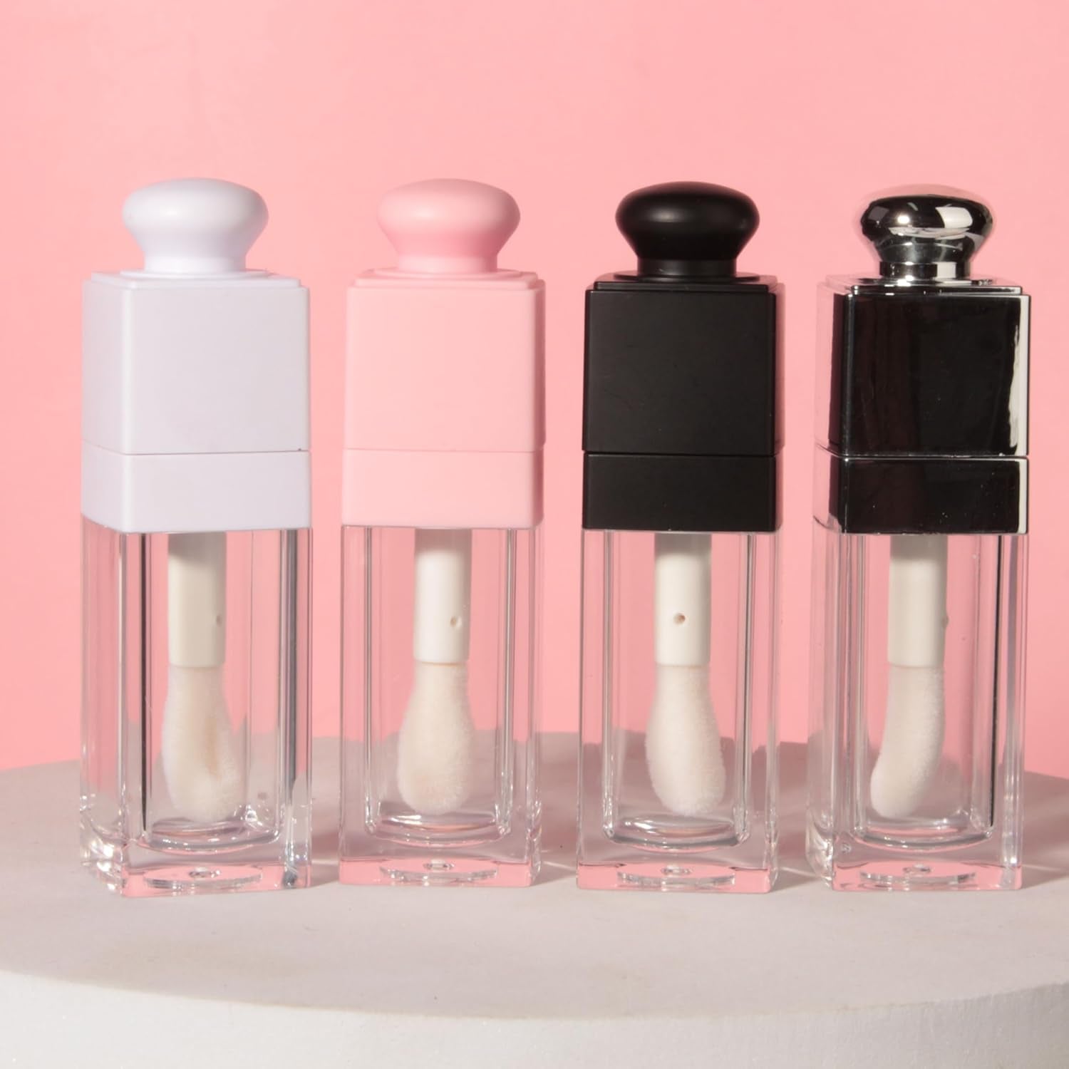 18PCS Empty 8ML Square Clear Lip Gloss Tube Black Big Doe Foot Wand Lipgloss Tubes for Lip Oil Tint Bottles Container