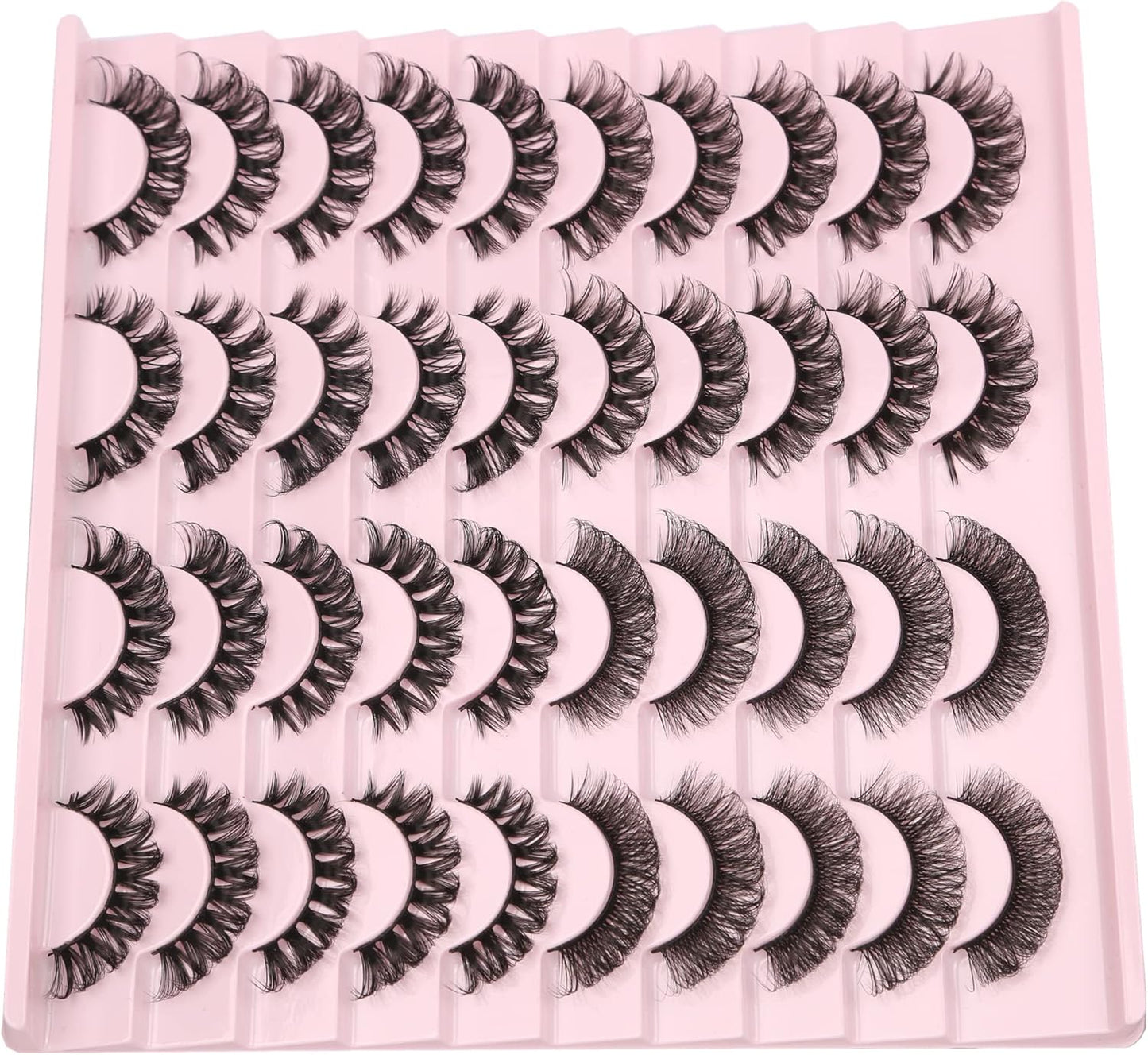 False Eyelashes Fluffy Russian Strips Lashes 3D Faux Mink Lashes Pack D Curly Soft Fake Eyelashes 20 Pairs Multipack