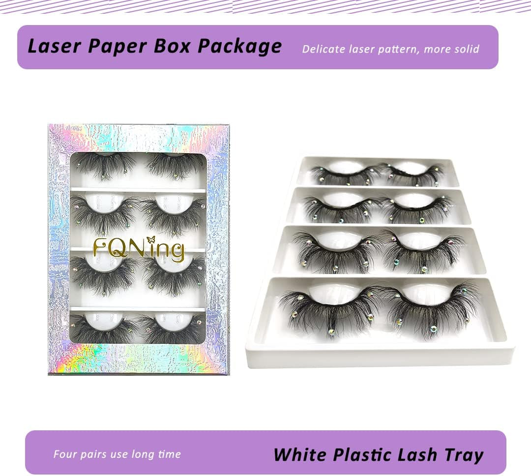Mink Eyelashes with Glitter Rhinestone 4Pairs (Af08Crystal)