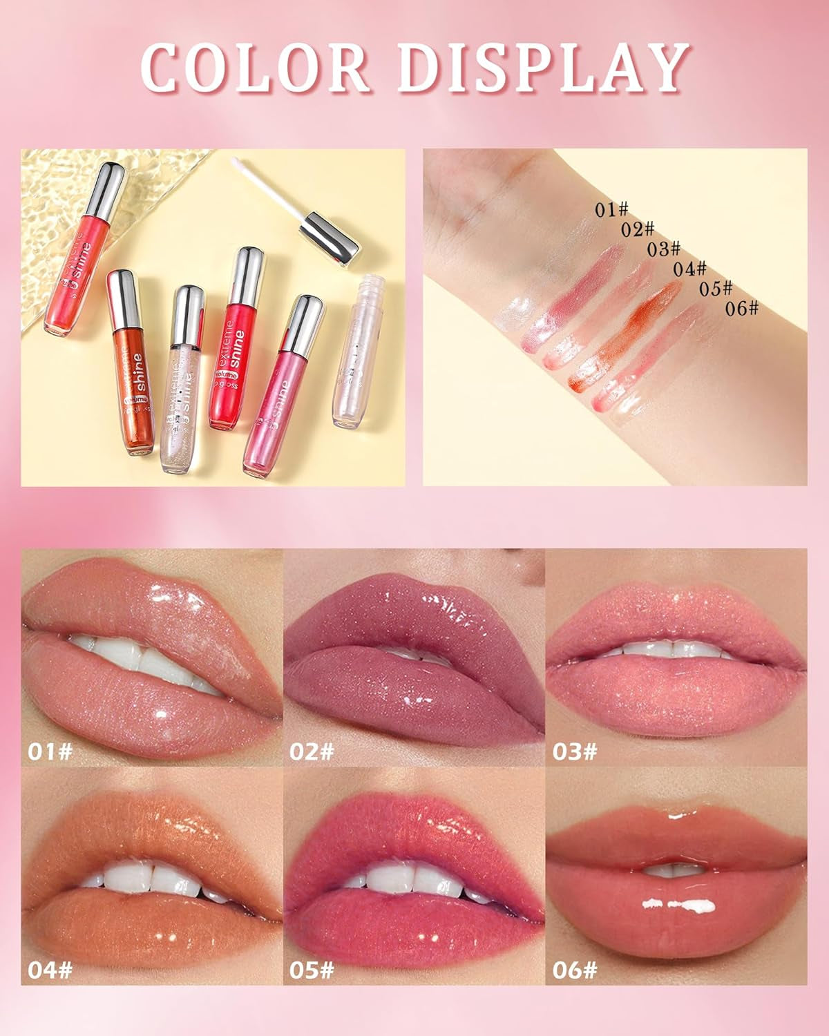 Lip Gloss Set - 3Pcs Hydrating Lip Oil Gloss, Pink & Purple, Glossy Finish, Non-Sticky, Long Lasting Moisturizing, Cruelty Free