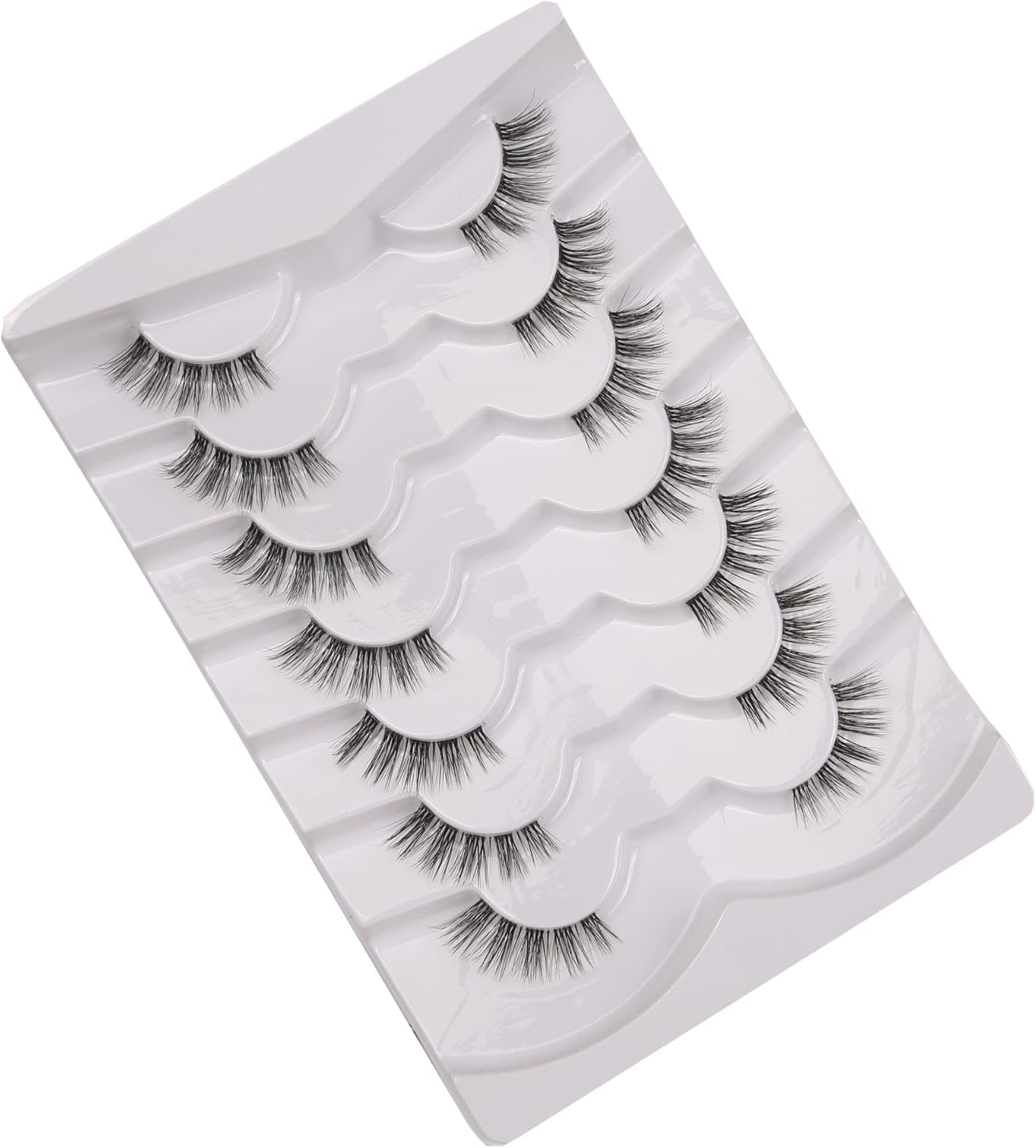 False Eyelashes Half Lashes Natural Short Clear Band Lashes Pack Wispy Cat Eye 3D Faux Mink Lashes 7 Pairs Multipack