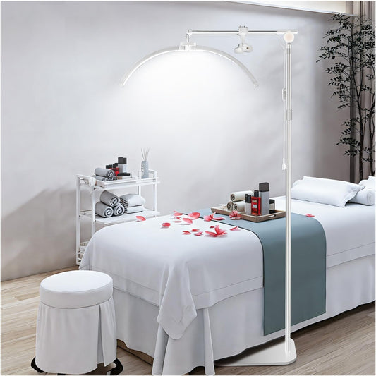 Lash Light for Eyelash Tech, Foldable Floor Lash Lamp for Eyelash Extensions, LED Half Moon Light Lashes Tech with Phone Holder, Dimmable Esthetician Lights for Skincare/Tattoo/Beauty (White)