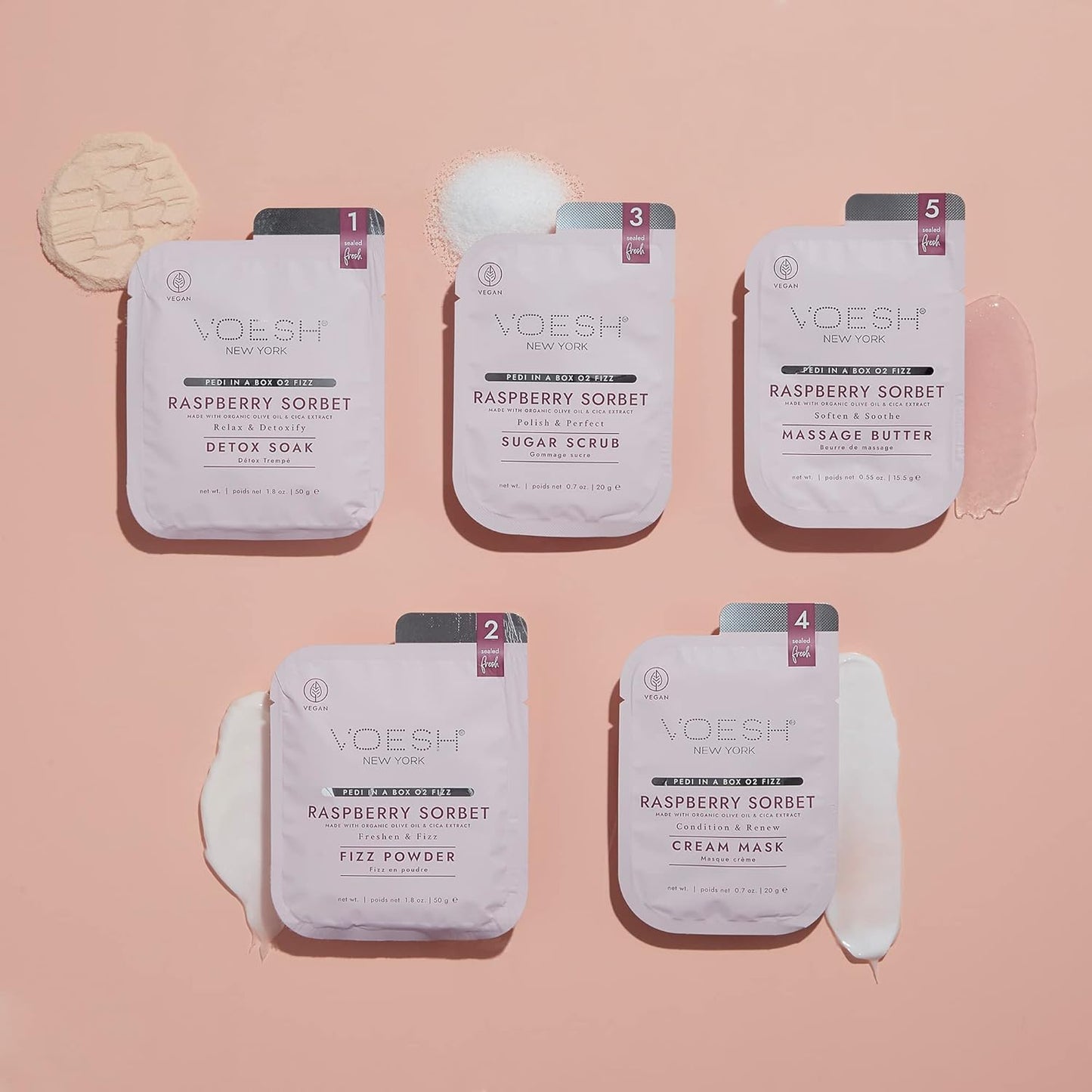 Pedi in a Box O2 Fizz 5 Step - Raspberry Sorbet, 2 Packs, Pedicure, Foot Care, at Home Spa, DIY Pedi, at Home Pedicure, Pedicure Products, Pedi in a Box, Vegan