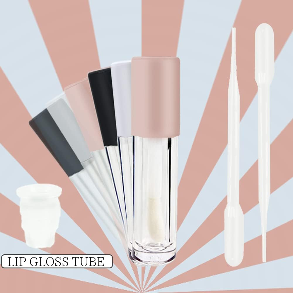 24 Pcs 5Ml Empty Big Brush Lip Gloss Tube with Stopper, Big Doe Foot Lipgloss Tubes