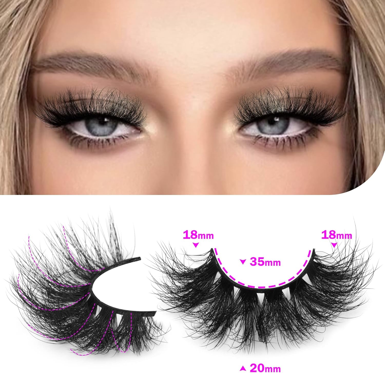 False Eyelashes Fluffy Mink Lashes Natural Look 18Mm Faux Mink Lashes Wispy 5D Volume Long Strip Fake Eyelashes Pack 5 Pairs Multipack