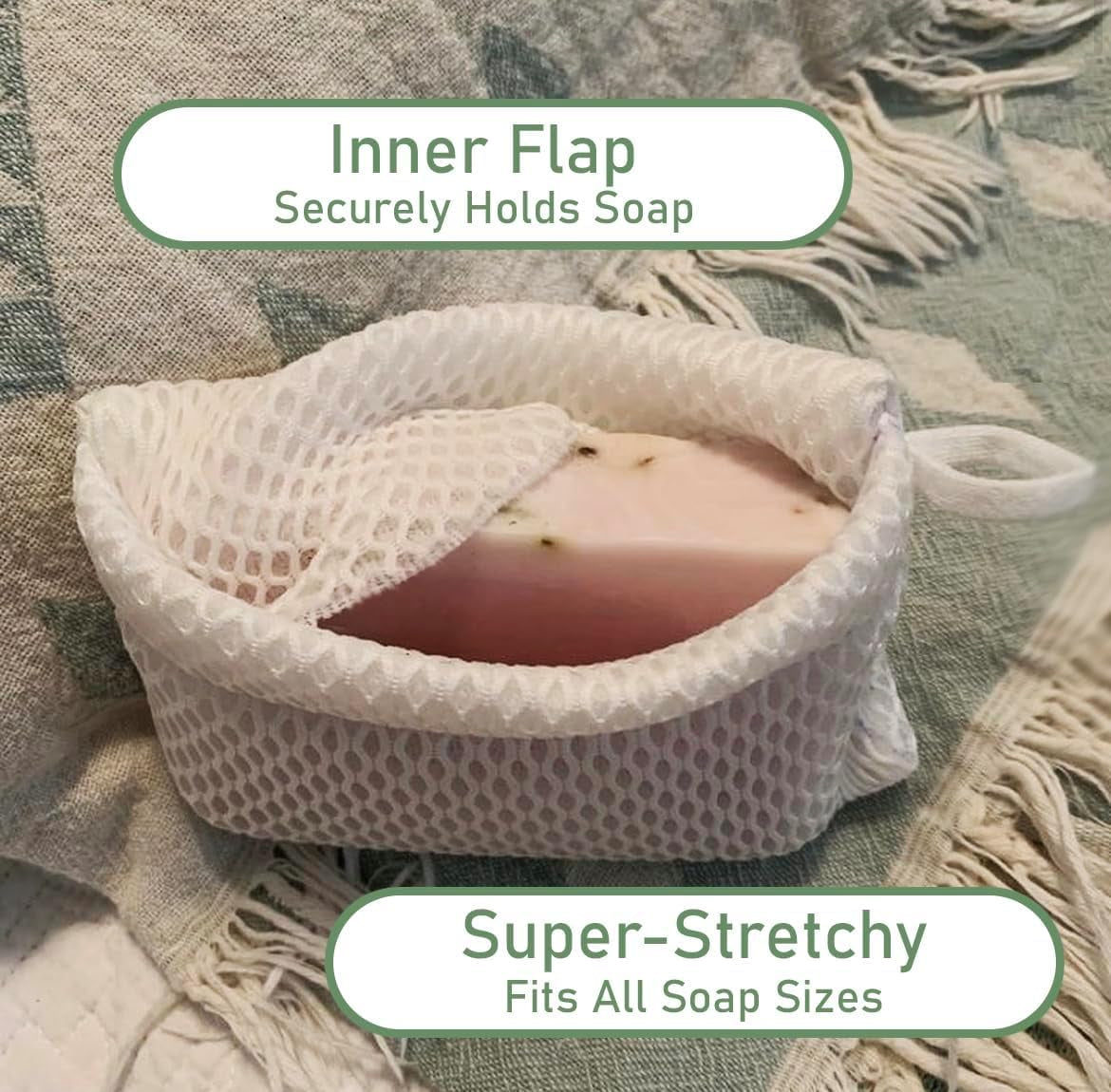 Soap Bag 100% Recycled & Made in Canada - Soap Saver Pouch, Loofah Bath Scrubber for Bar Soap + Gentle Exfoliator (1-Pack)