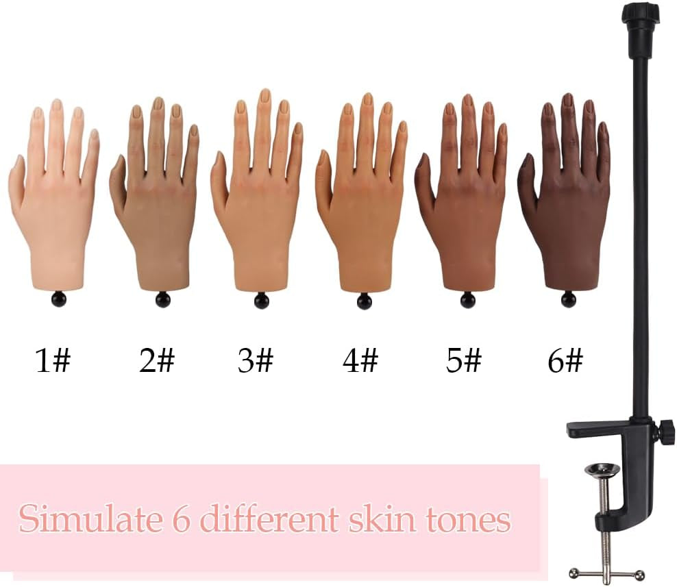 Nail Pratice Training Hand for Acrylic Nails with Stand Bracket,Soft Silicone Maniquin Hand, Flexible Bendable Nail Practice Fake Hand for Nails Art Practice Tool