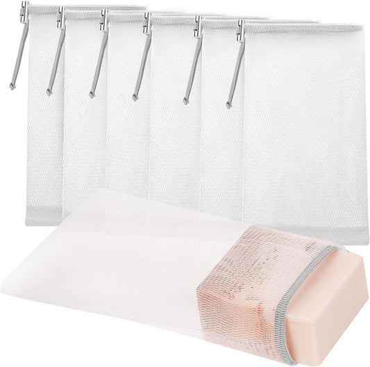 6 Pack Mesh Soap Bag Mesh Foaming Net Soap Sack Bags Soap Handmade Soap Bubble Mesh Net Bags with Drawstring for Bath & Shower (Gray)