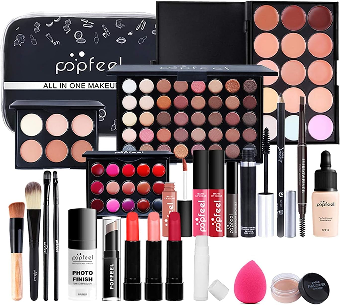 All-In-One Holiday Makeup Gift Set | Makeup Kit for Women Full Kit Cosmetic Essential Starter Bundle Include Eyeshadow Palette Lipstick Blush Foundation Concealer Face Powder Lipgloss Brush