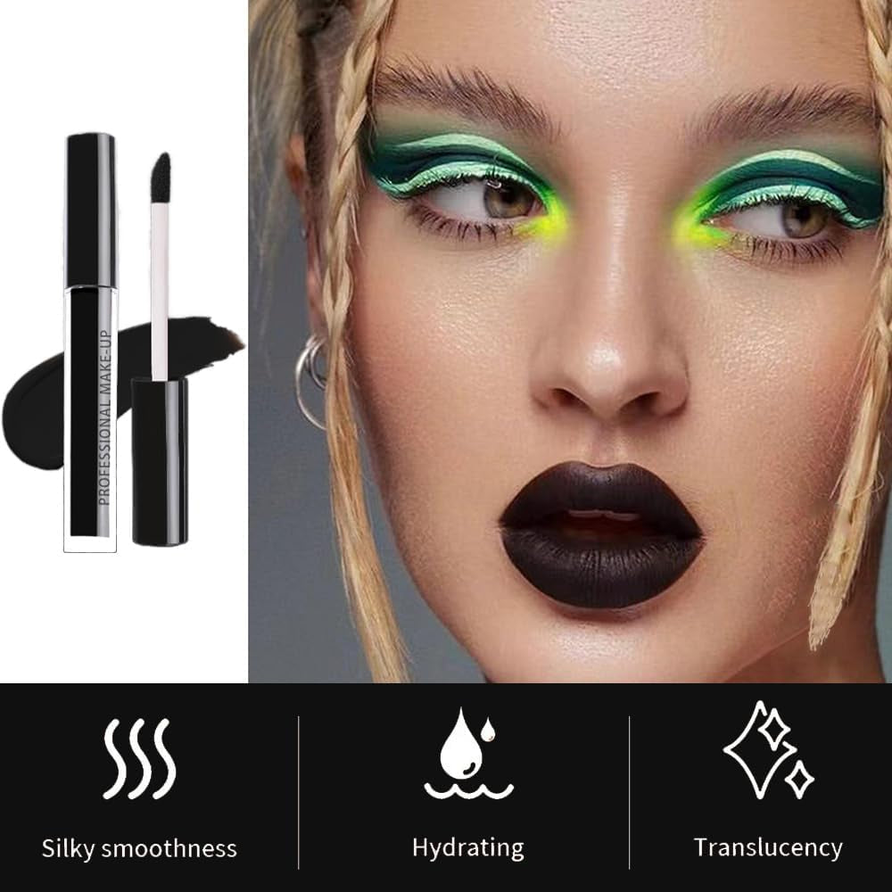 Halloween Matte Lip Gloss Set, Halloween Goth Makeup, Black Red White Lip Gloss Set for Women, No Fading, No Sticking, Waterproof