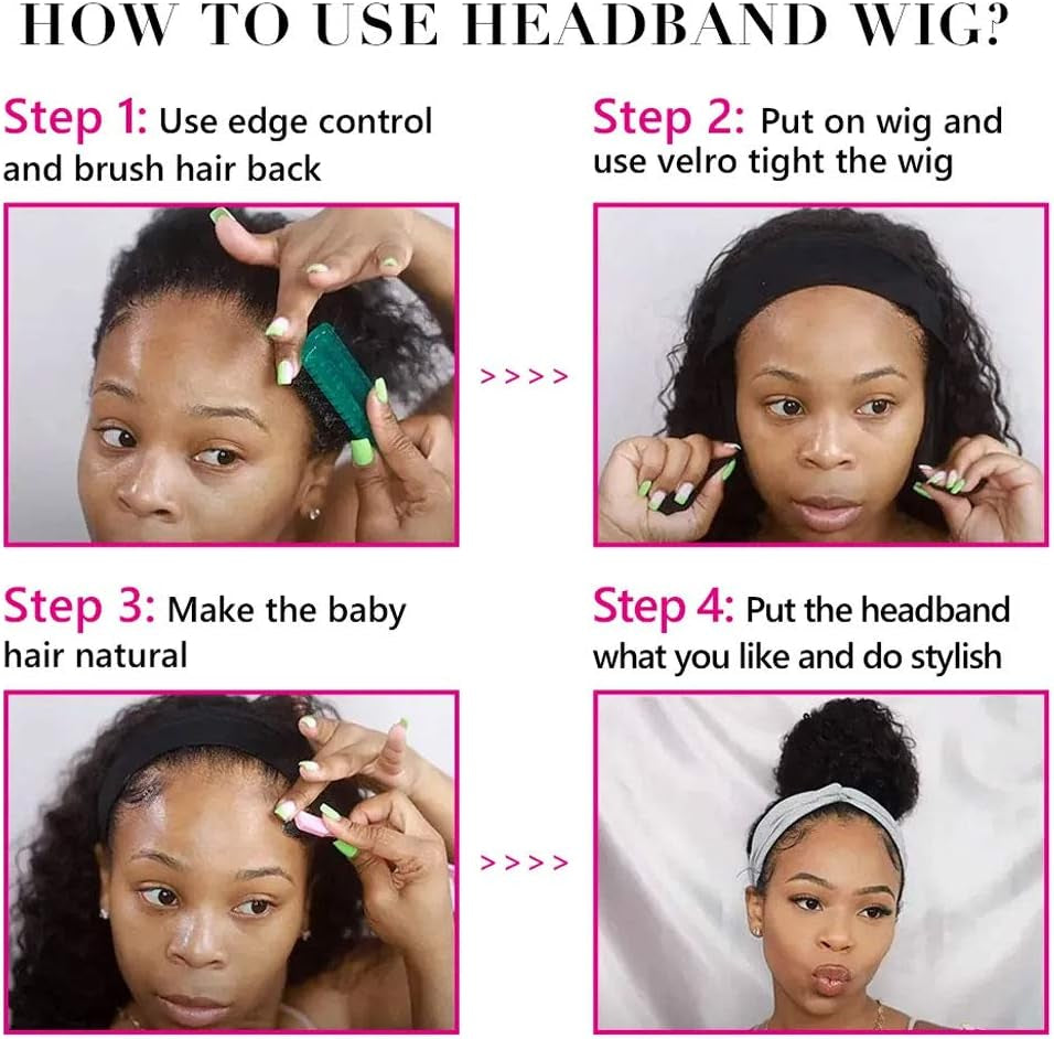 Body Wave Headband Human Hair Wigs None Lace Front Wig for Black Women Body Wave Machine Made Wigs Natural Color 150% Density 18Inch
