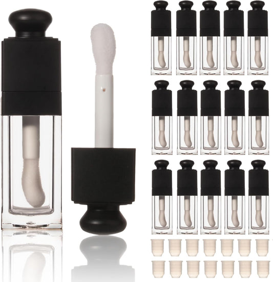 18PCS Empty 8ML Square Clear Lip Gloss Tube Black Big Doe Foot Wand Lipgloss Tubes for Lip Oil Tint Bottles Container