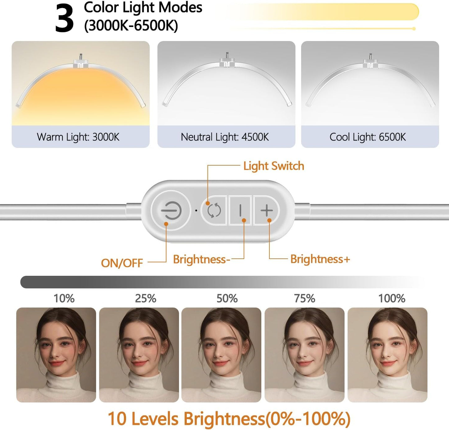 Lash Light for Eyelash Tech, Foldable Floor Lash Lamp for Eyelash Extensions, LED Half Moon Light Lashes Tech with Phone Holder, Dimmable Esthetician Lights for Skincare/Tattoo/Beauty (White)