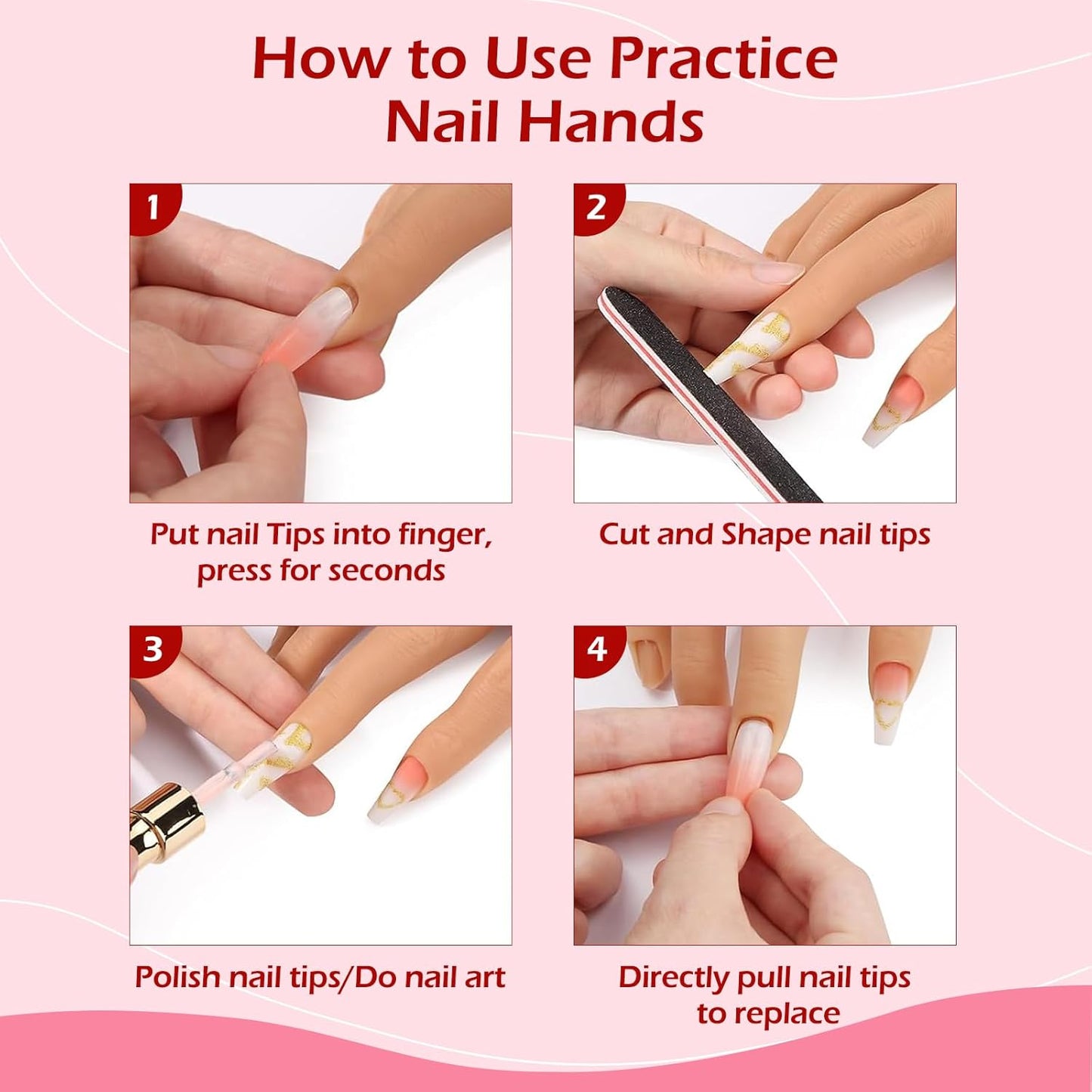 Practice Hand for Acrylic Nails, Realistic Silicone Nail Hand Practice, Flexible Fake Nail Mannequin Training Hand for Nail Practice, Acrylic Nail Art Practice Tool (With Visible Joints)