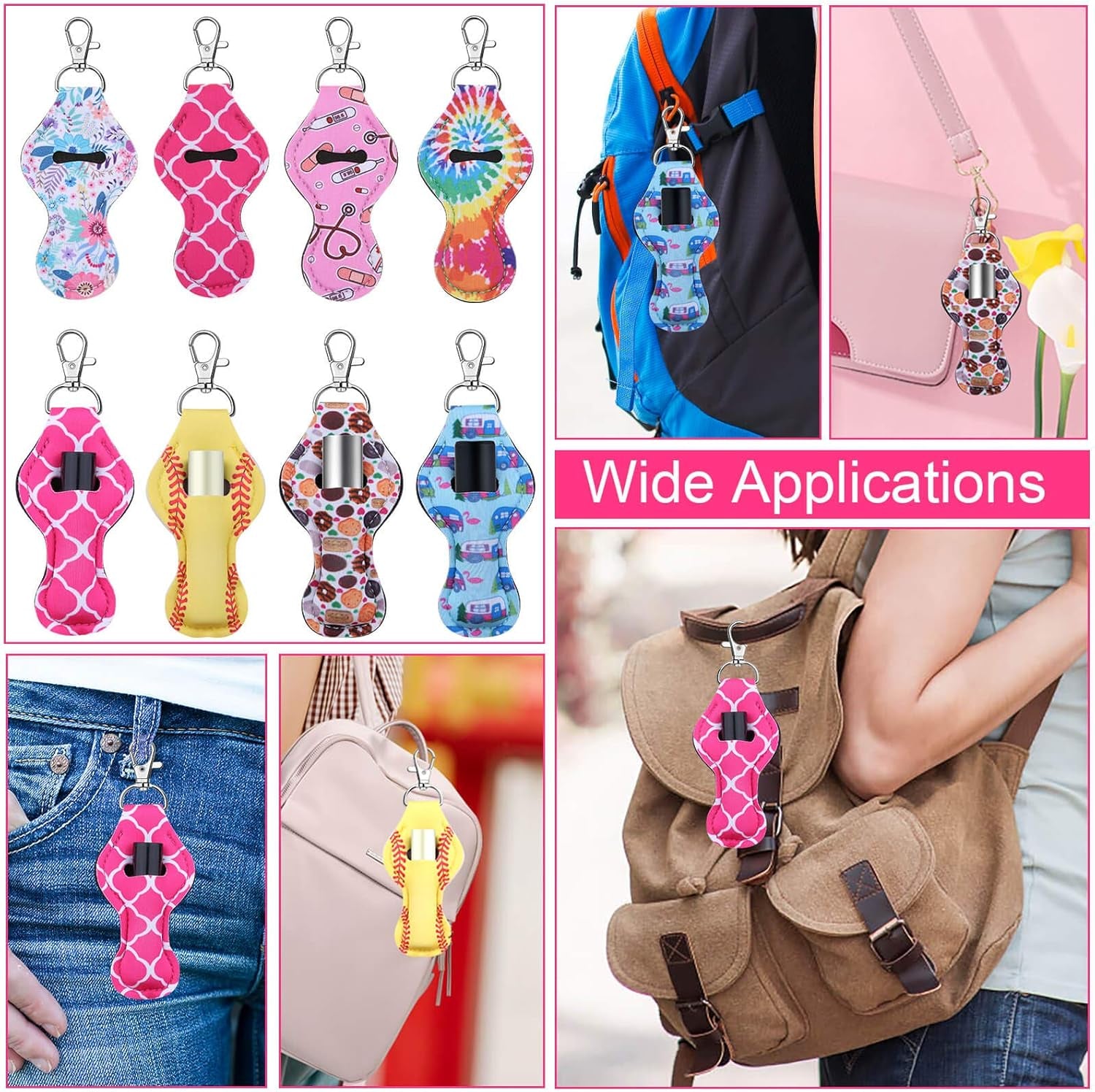 Chapstick Holder Keychain, 30Pcs Lip Balm Holder with Clip, Chapstick Lipstick Lipgloss Holder Bulk for Lanyards, Keychain