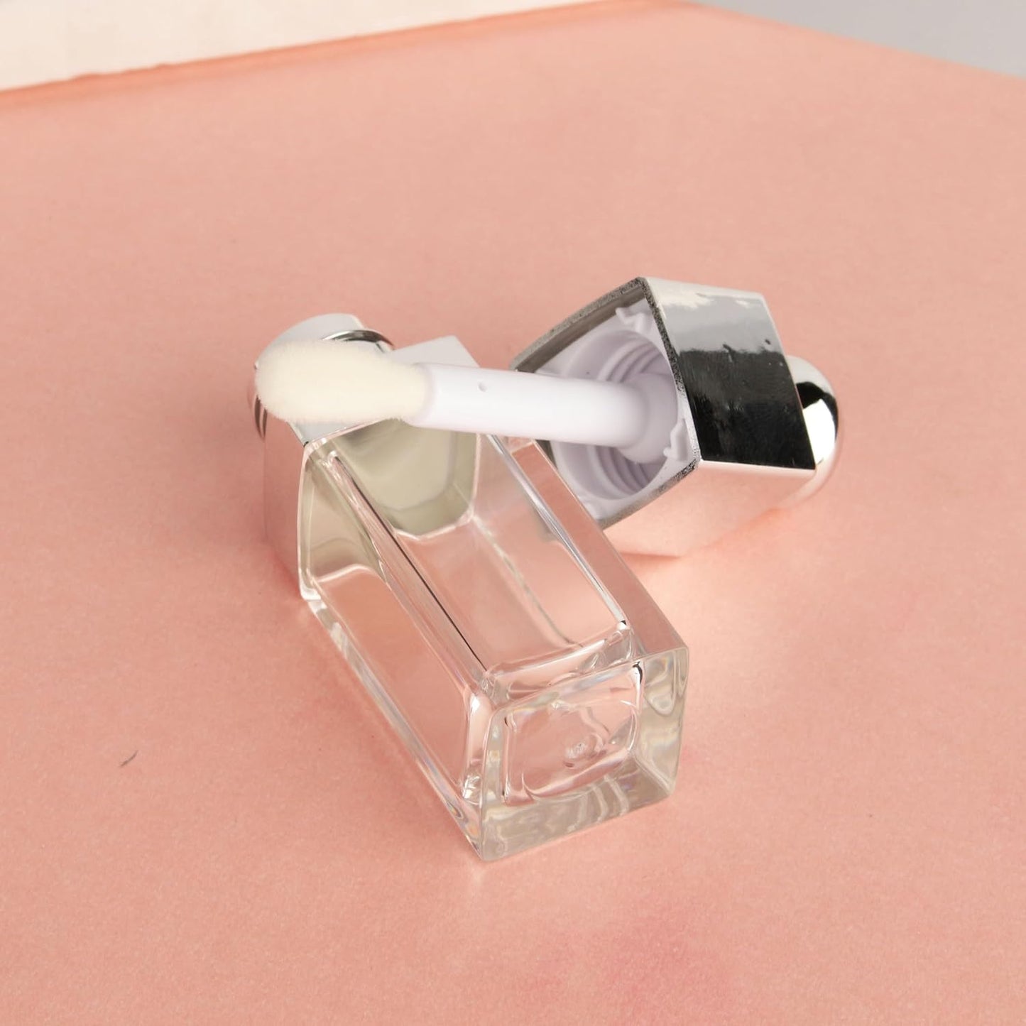 18PCS Empty 8ML Square Clear Lip Gloss Tube Silver Big Doe Foot Wand Lipgloss Tubes for Lip Oil Tint Bottles Container