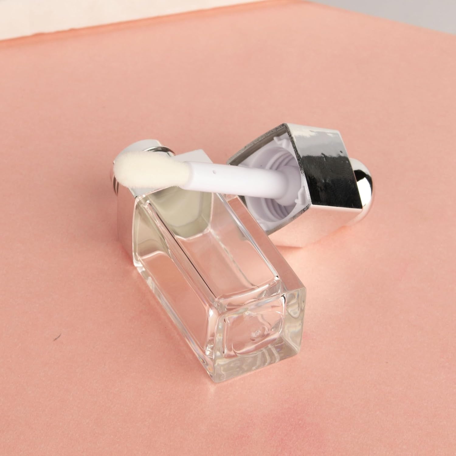18PCS Empty 8ML Square Clear Lip Gloss Tube Silver Big Doe Foot Wand Lipgloss Tubes for Lip Oil Tint Bottles Container