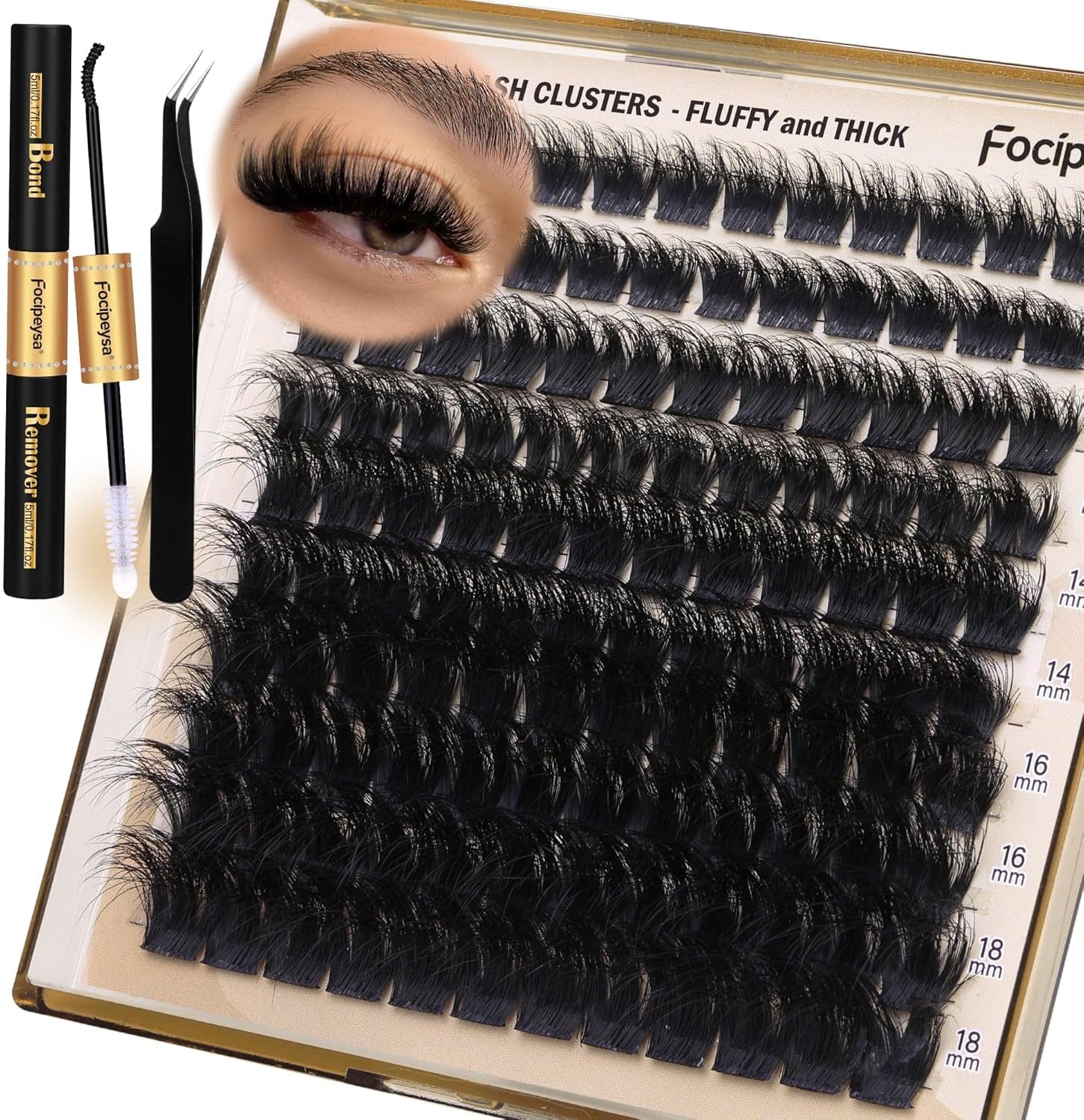 Eyelash Extension Kit Thick Lash Clusters Kit 10-18Mm Fluffy Clusters Lashes 180D Individual Eyelashes Kit with Lash Bond, Lash Remover, Lash Applicator DIY Lash Extension for Beginners (180D-D Curl)