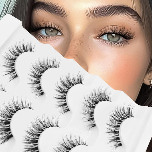Lashes Wispy False Eyelashes 100% Handmade Eyelashes Natural Look Fake Lashes Lightweight Lashes with Soft Clear Band 5 Pairs Pack (G2)