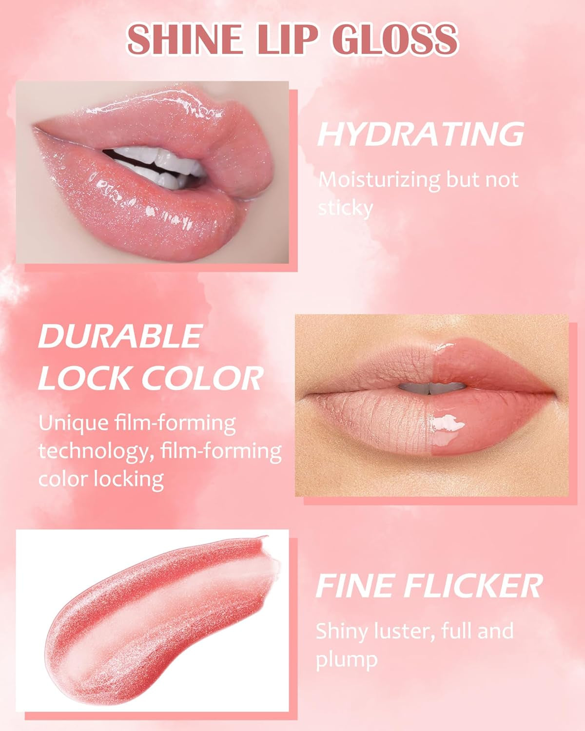 Lip Gloss Set - 3Pcs Hydrating Lip Oil Gloss, Pink & Purple, Glossy Finish, Non-Sticky, Long Lasting Moisturizing, Cruelty Free