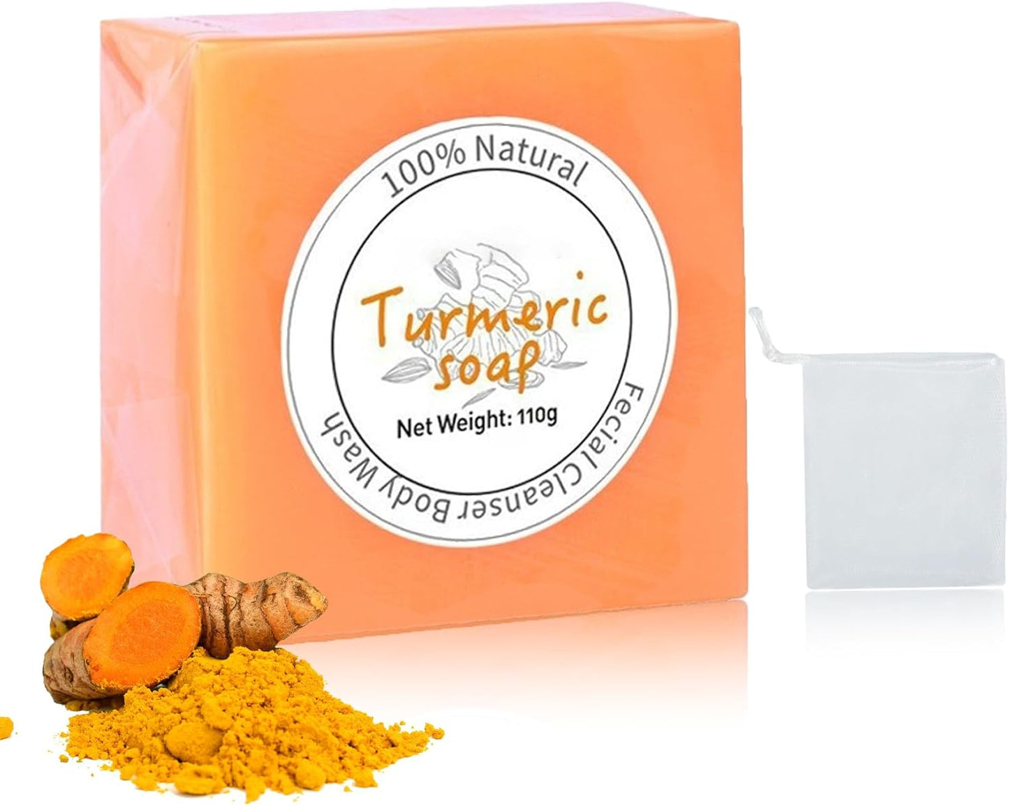 Turmeric Soap Bar for Face Body Turmeric Face Soap Bar Smooth Skin Deep Cleansing Moisturizing Handmade Tumeric Soap for All Skin Types 3.88 Oz