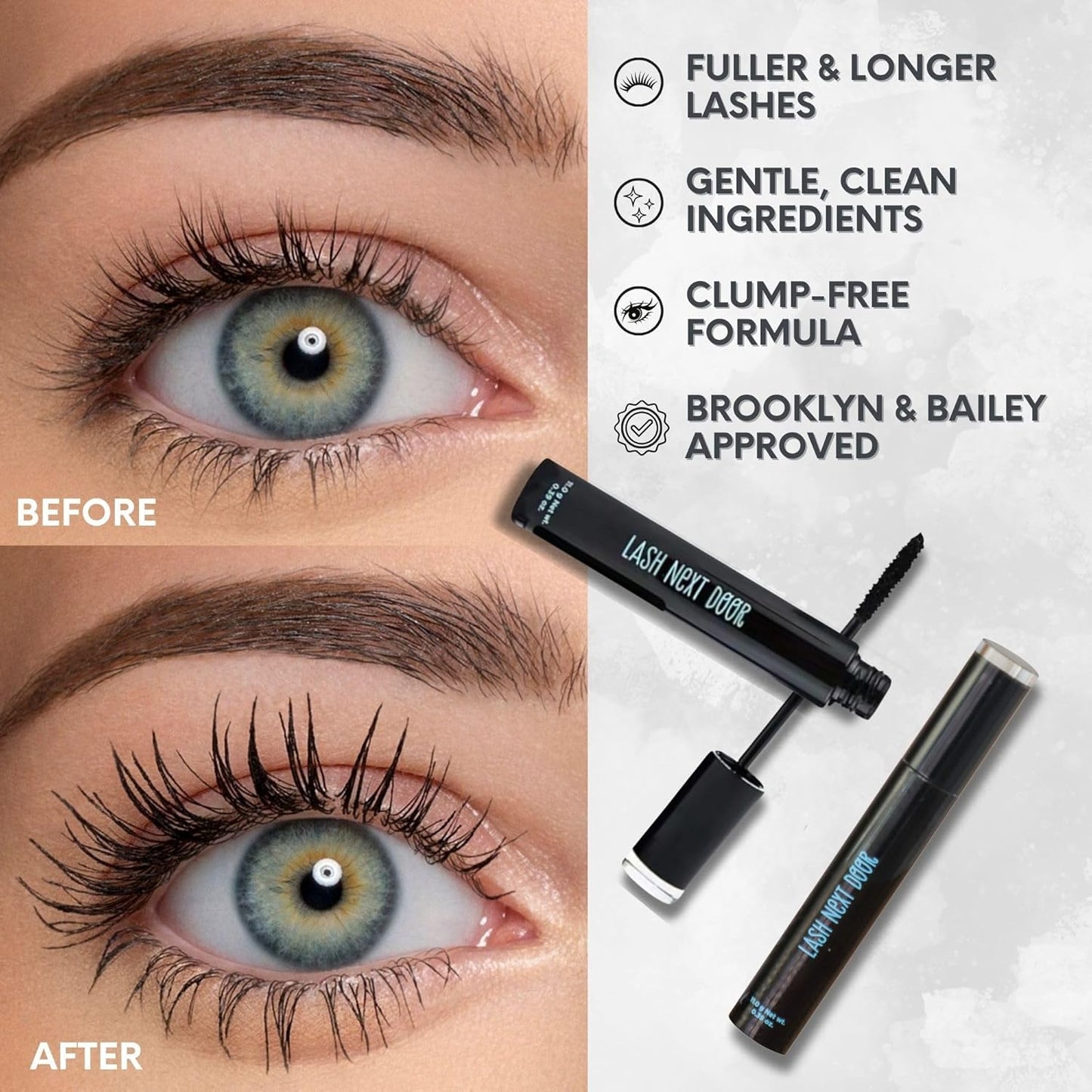 Water Resistant Mascara Black Volume and Length - No Clump Volumizing Mascara for Thickening and Lengthening - Smudge Proof Lashes by Brooklyn and Bailey (3 Pack)