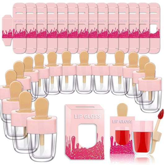 15 Pack Ice-Cream Lip Gloss Tube Boxes Packaging, Pink Lip Gloss Boxes for 2.68X1.62 Inch Ice Cream Shaped Empty Lipgloss Tubes, Pink Ice Cream Lip Gloss Tube Bottle Packaging(Not Include