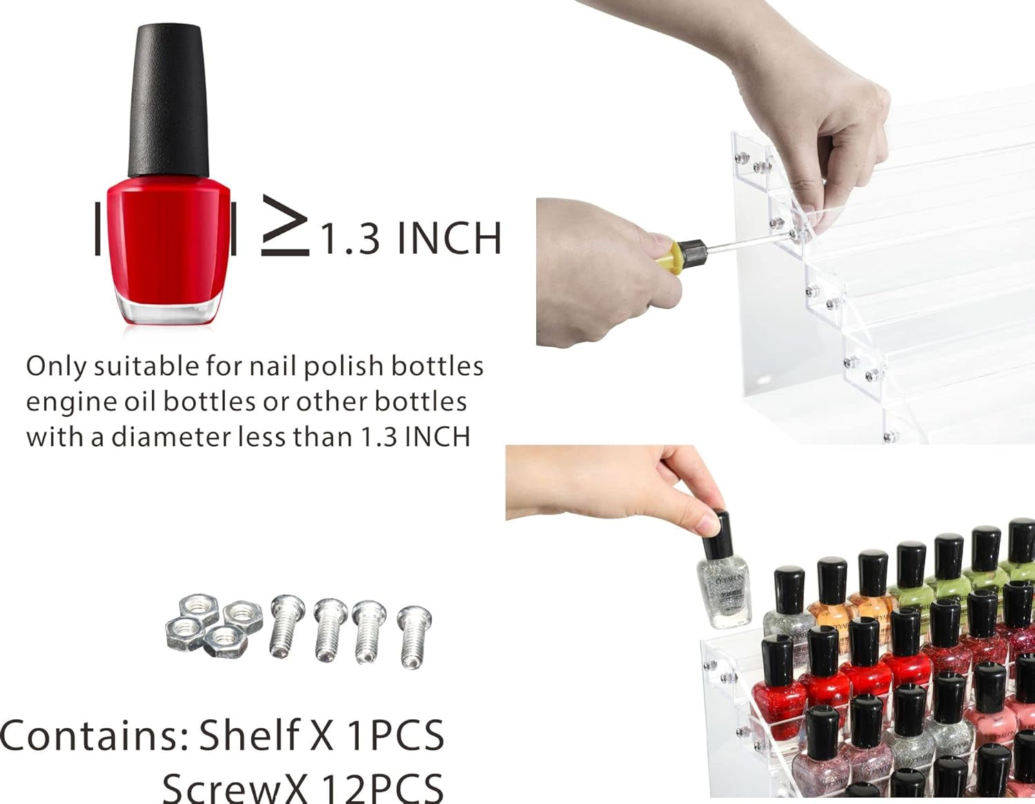 Nail Polish Organizer 6 Tier Acrylic Nail Polish Ink Rack Essential Oil Stand Holder Display Stand Holds, Clear Makeup Organizer, Easy Assemble (6 Tiers)