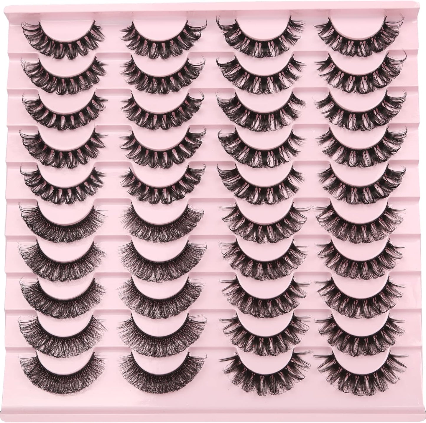 False Eyelashes Fluffy Russian Strips Lashes 3D Faux Mink Lashes Pack D Curly Soft Fake Eyelashes 20 Pairs Multipack