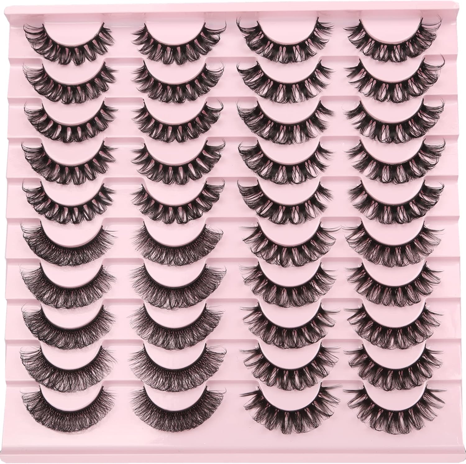 False Eyelashes Fluffy Russian Strips Lashes 3D Faux Mink Lashes Pack D Curly Soft Fake Eyelashes 20 Pairs Multipack