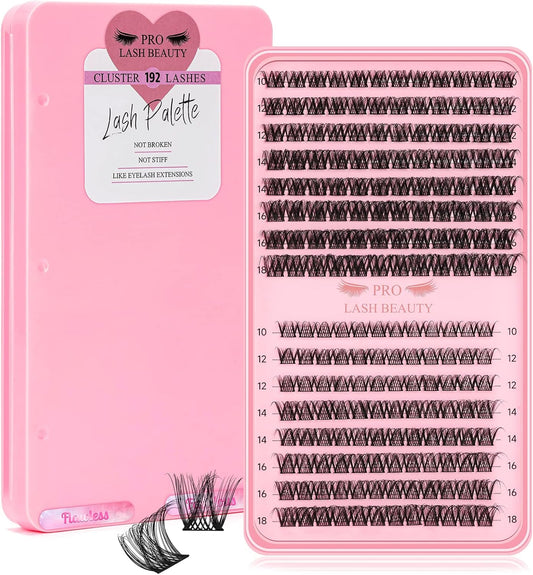 192 Pcs Lash Clusters 2 Styles Mixed Cluster Lashes DIY Eyelash Extensions Eyelash Cluster Extension DIY Individual Lashes Super Thin Band Soft and Easy to Wear (Flawless+Fabulous,C-Mix)
