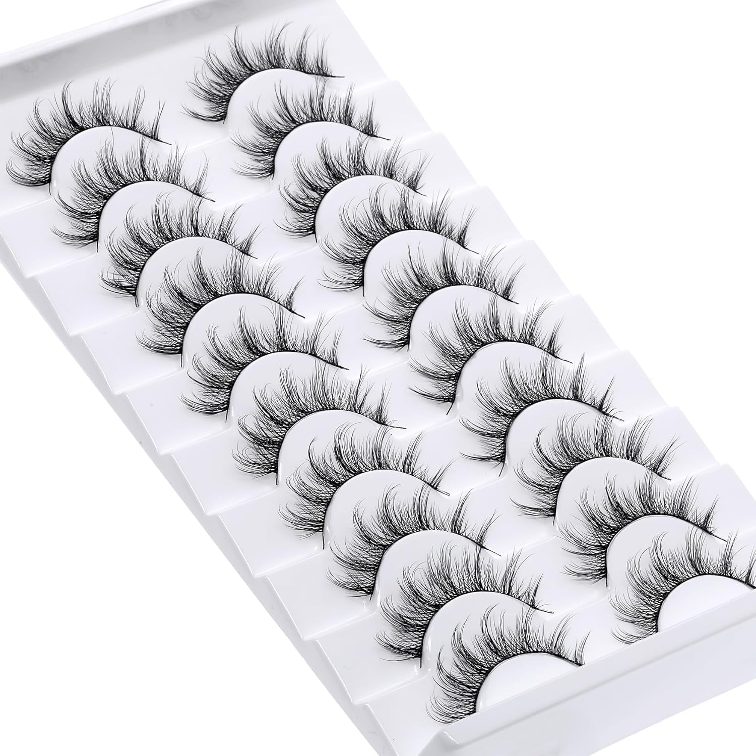 Manga Lashes with Ultra Thin Band,10 Pair Spiky Natural Look Lashes Cat Eye False Eyelashes Look like Extensions.