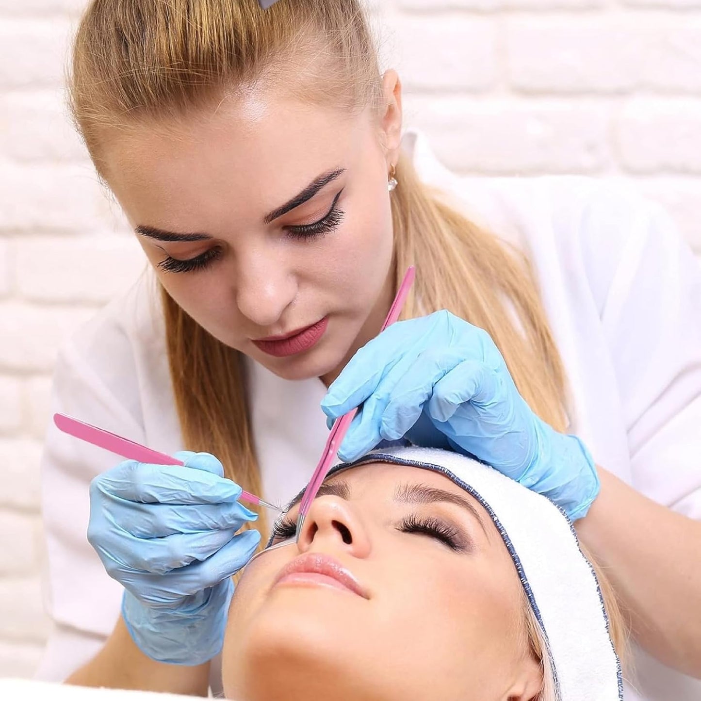 Lash Tweezers Eyelash Extension 4 Set - Precision Stainless Steel Craft Tools for Volume Lashes, False Lash Application - Straight and Curved Tip - Fine Workmanship, Non-Slip Handle