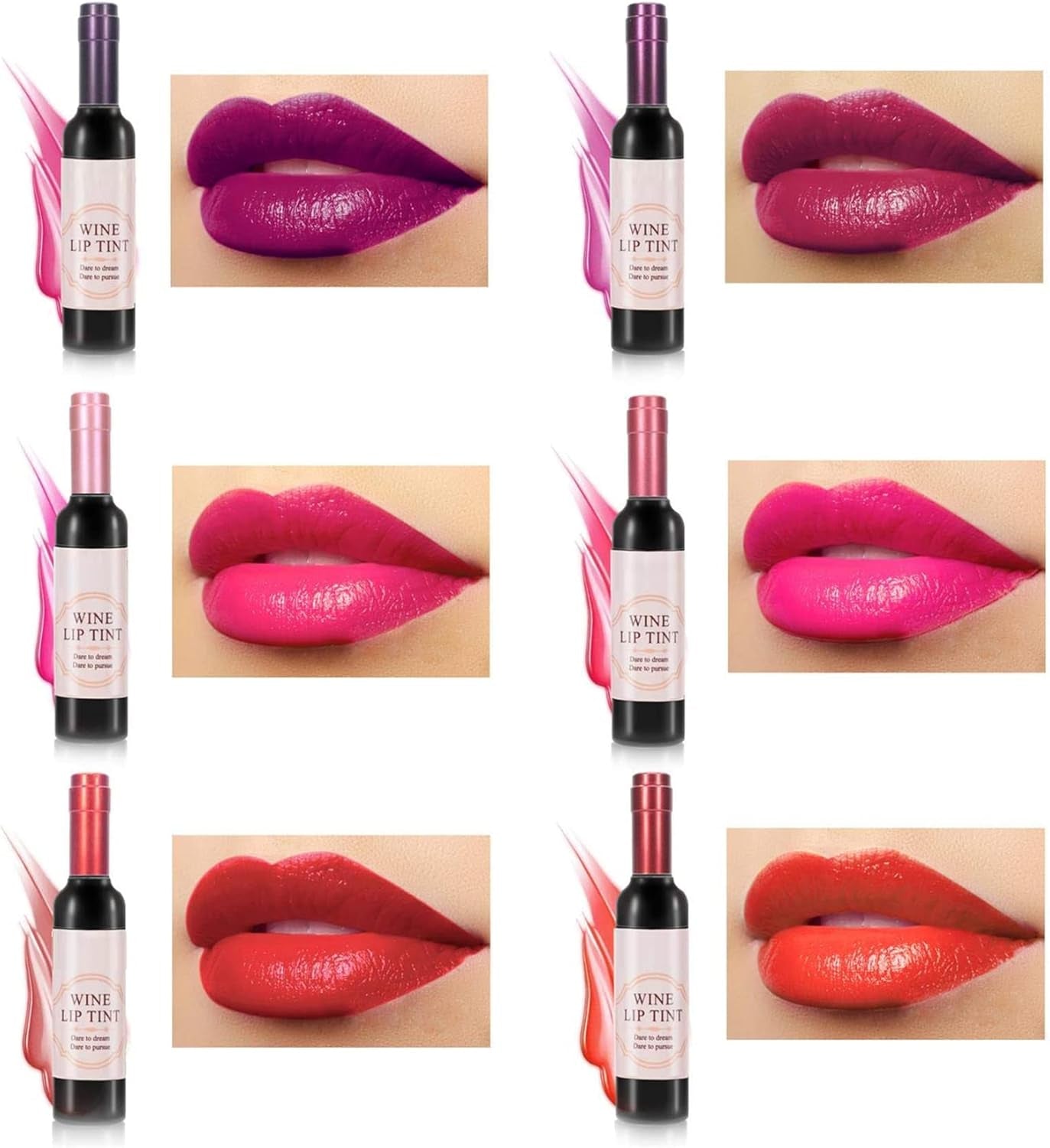 Wine Lip Tint,6 Colors Wine Lip Gloss Set,Liquid Lipstick,Matte Lipstain Long Lasting Waterproof Matte Lipgloss Set,Creates Natural Moisturizing Lipstick Easily