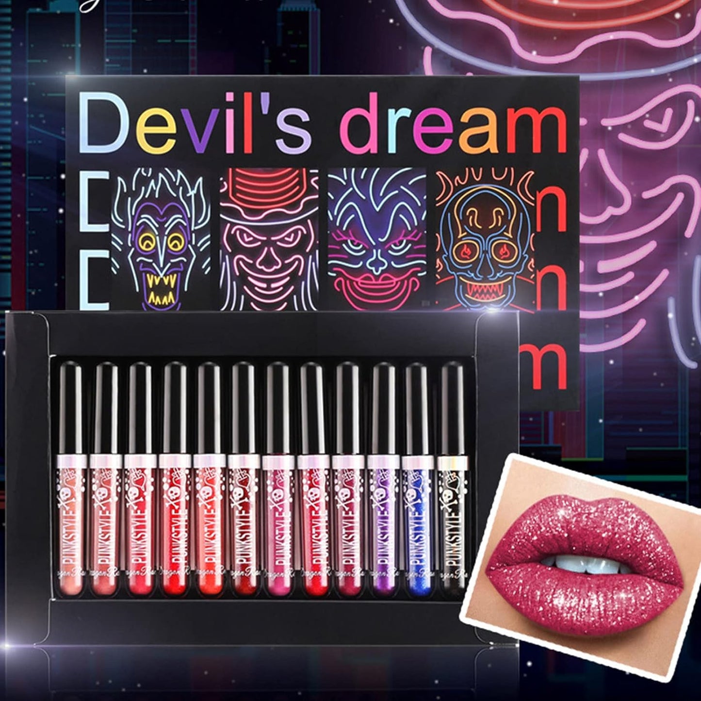 12 Colors Lipstick Set Metallic Sparkly Lipgloss,Diamond Shining Liquid Lipstick for Party, Masquerade, Cosplay, Christmas,Halloween