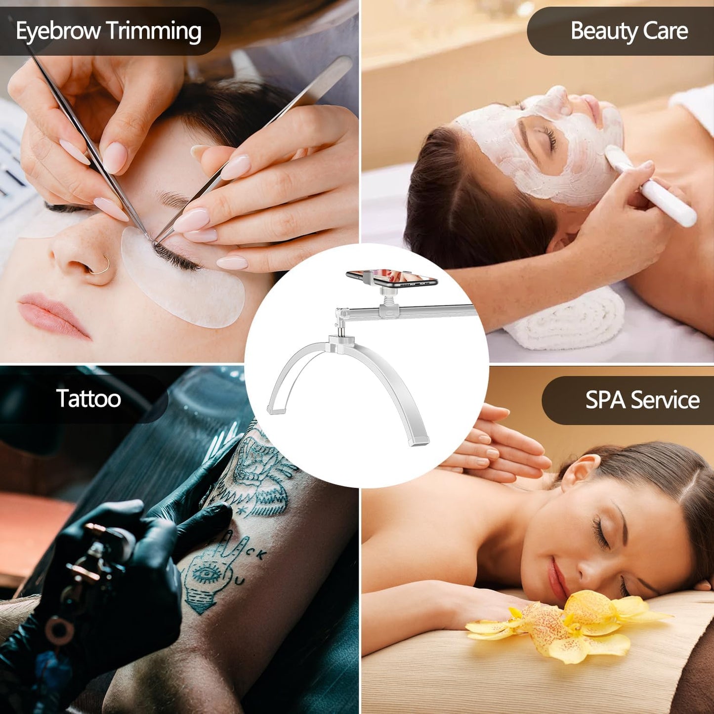 Lash Light for Eyelash Tech, Foldable Floor Lash Lamp for Eyelash Extensions, LED Half Moon Light Lashes Tech with Phone Holder, Dimmable Esthetician Lights for Skincare/Tattoo/Beauty (White)