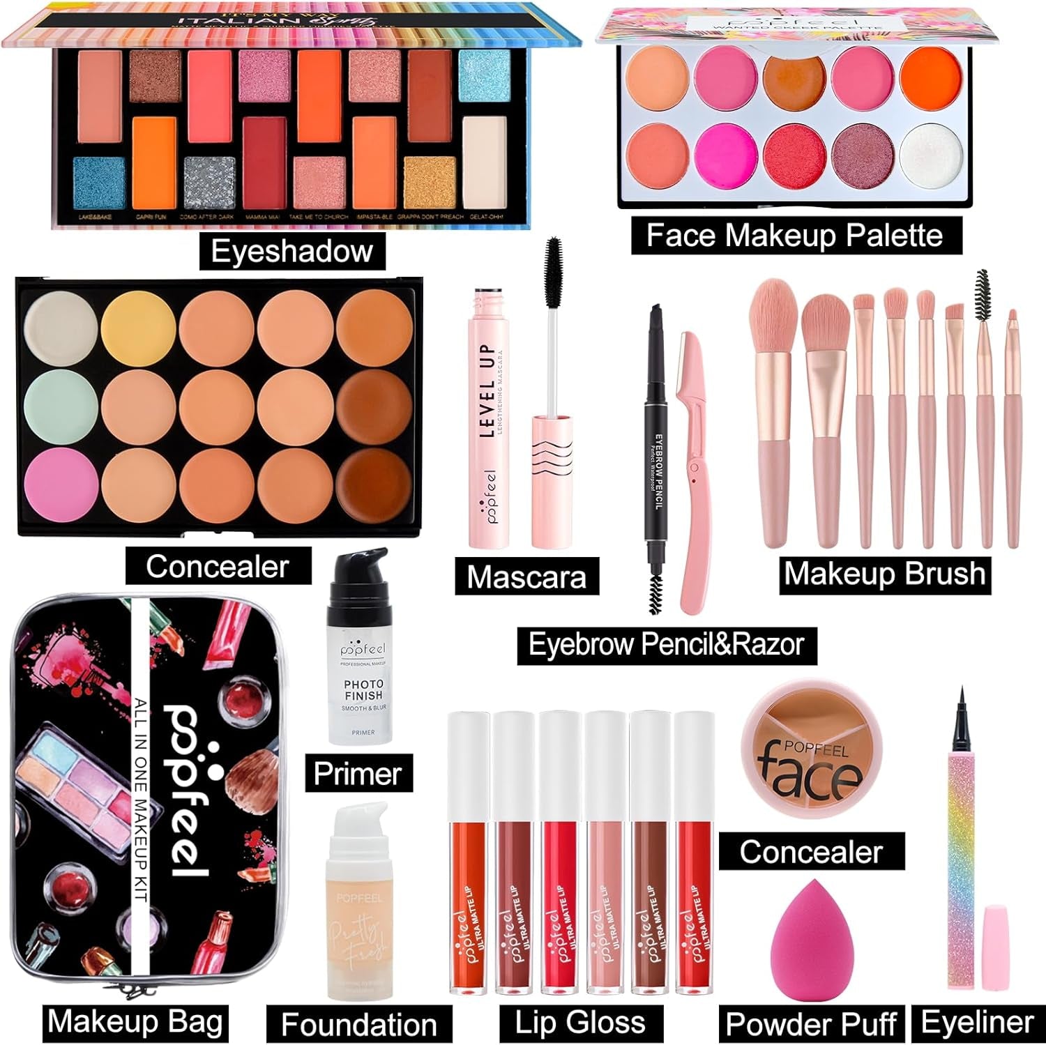 All in One Makeup Kit for Teens Makeup Gift Set for Women Full Kit, Include Makeup Brush Set, Eyeshadow Palette, Lip Gloss Set, Blush, Foundation, Concealer, Mascara, Eyebrow Pencil