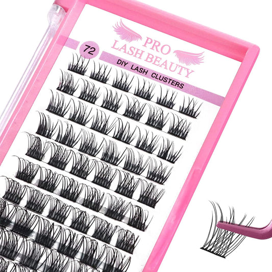 72 Pcs Lash Clusters Individual Lashes, Lash Clusters DIY Eyelash Extension, Natural Lashes Super Thin Band Reusable Soft & Comfortable (Natural-D-10Mm)