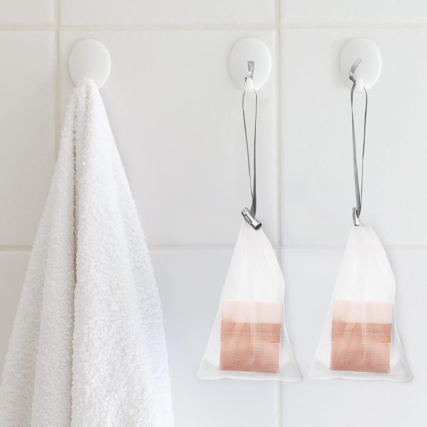 6 Pack Mesh Soap Bag Mesh Foaming Net Soap Sack Bags Soap Handmade Soap Bubble Mesh Net Bags with Drawstring for Bath & Shower (Gray)