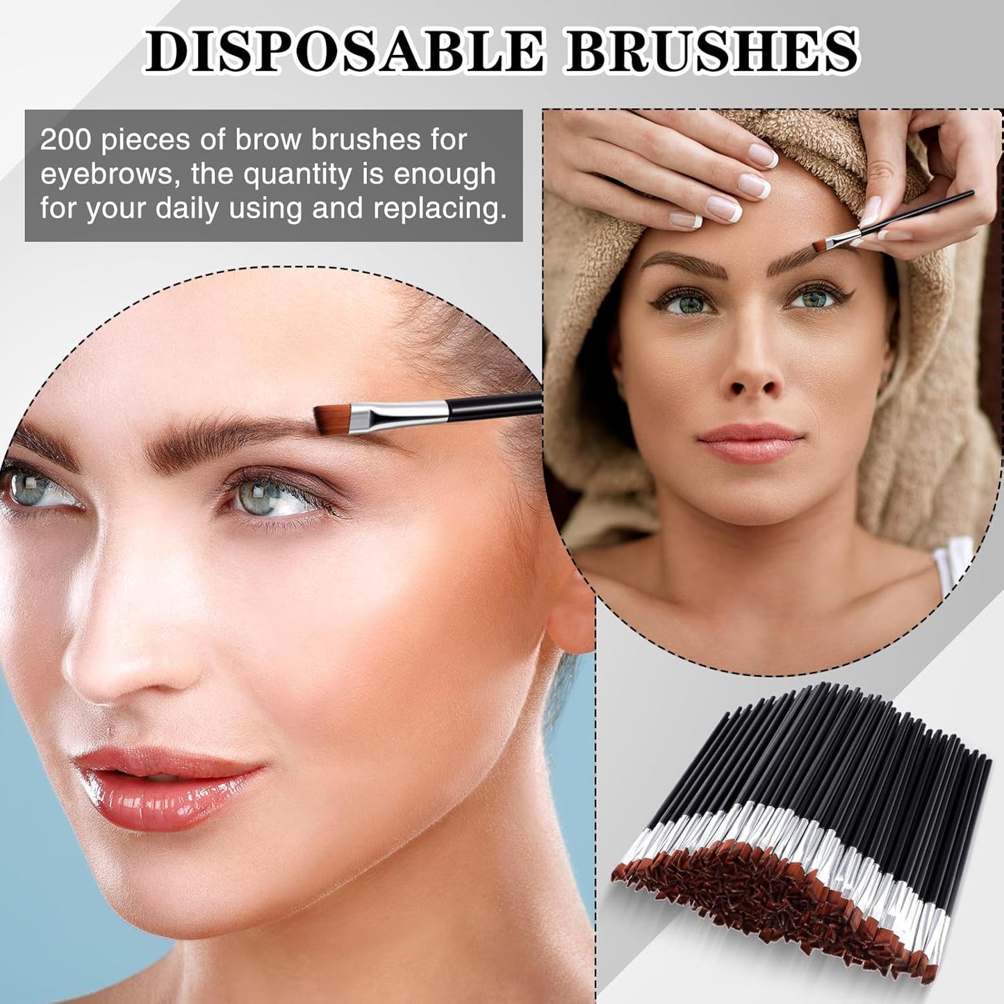 200 Pieces Disposable Angled Eyebrow Brushes Bulk Brow Tint Brushes Eye Makeup Brush Eyeliner Brush Tinting for Women Girls Salon Beauty Cosmetic Make up Tool Esthetician Supplies(Silver)
