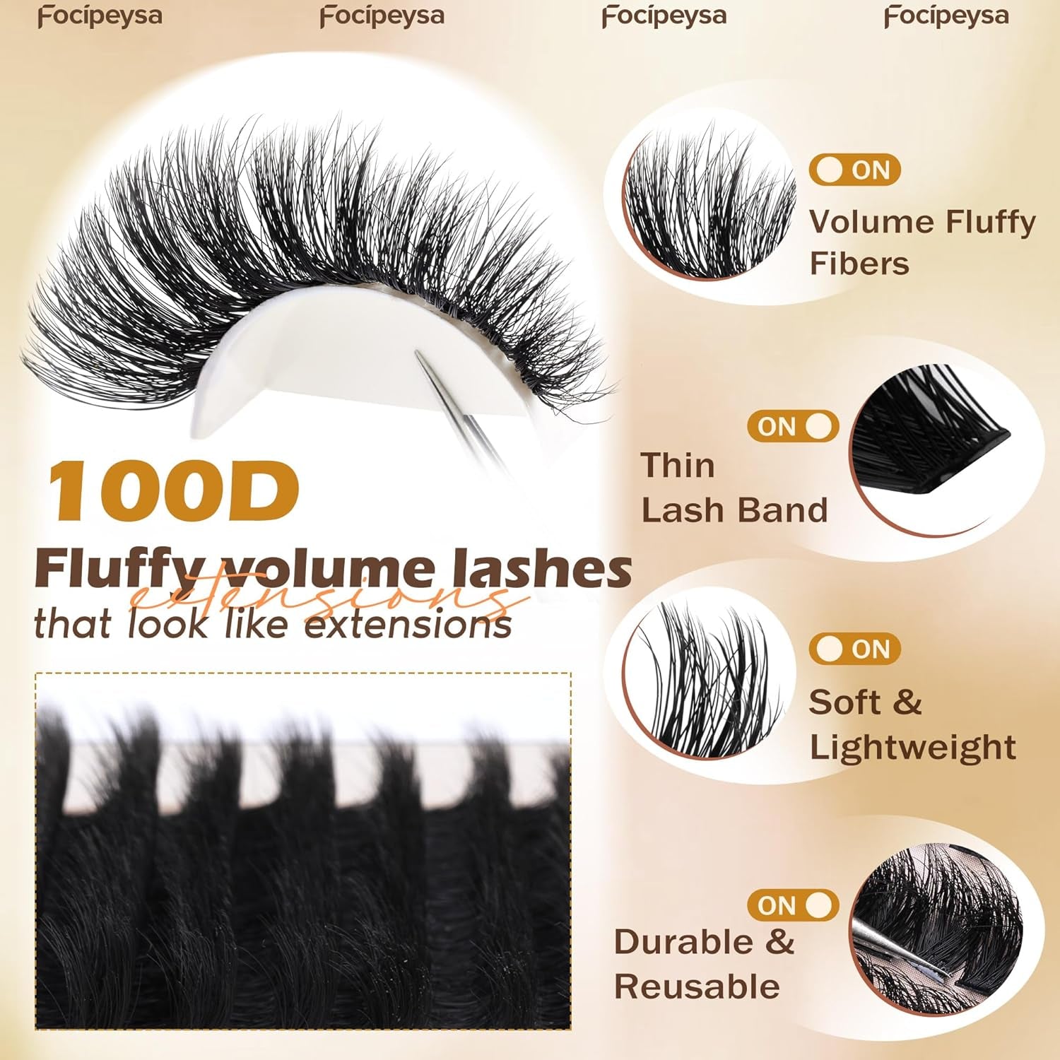 Fluffy Eyelash Extension Kit Volume Lash Clusters Kit 10-18Mm Individual Lashes Clusters 100D DIY Lash Extension Kit 200Pcs Clusters Lash with Bond and Remover Lash Applicator by