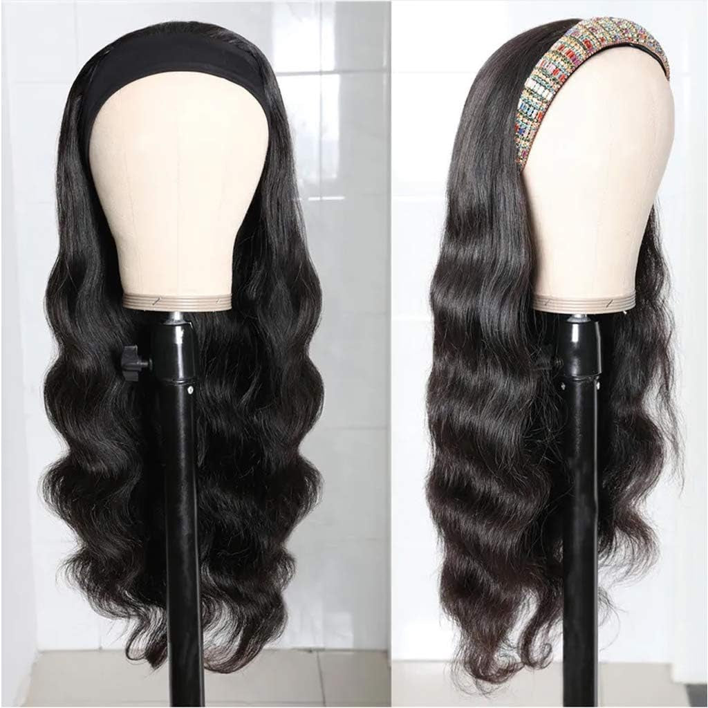 Body Wave Headband Human Hair Wigs None Lace Front Wig for Black Women Body Wave Machine Made Wigs Natural Color 150% Density 18Inch