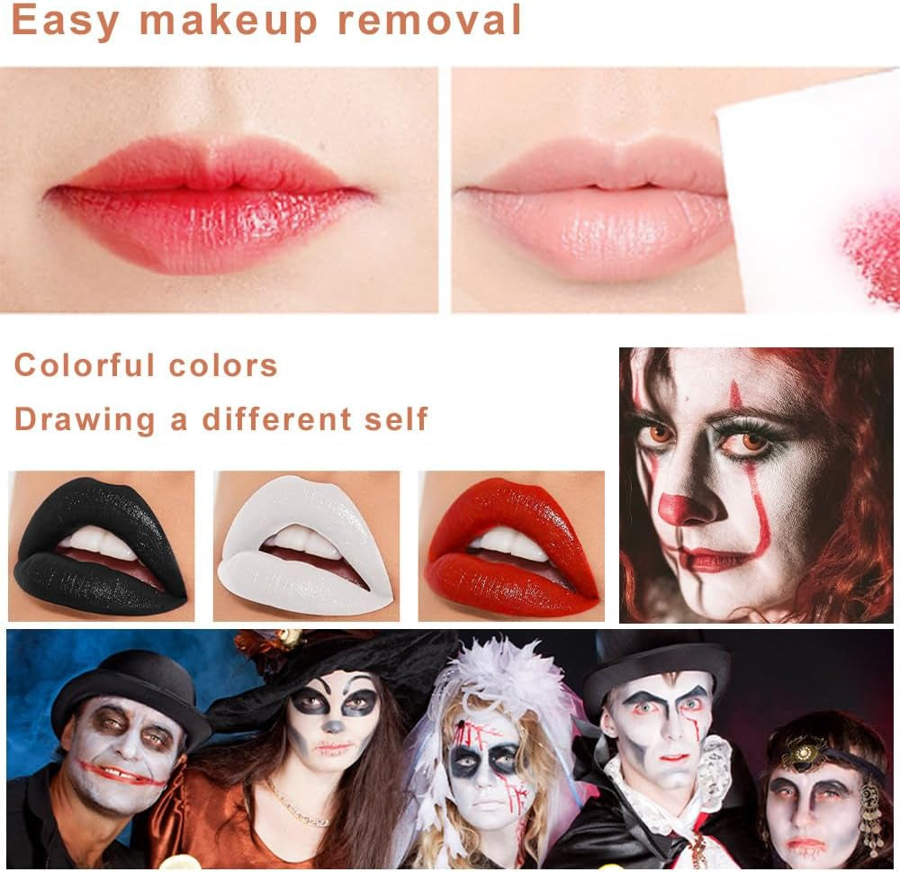 Halloween Matte Lip Gloss Set, Halloween Goth Makeup, Black Red White Lip Gloss Set for Women, No Fading, No Sticking, Waterproof