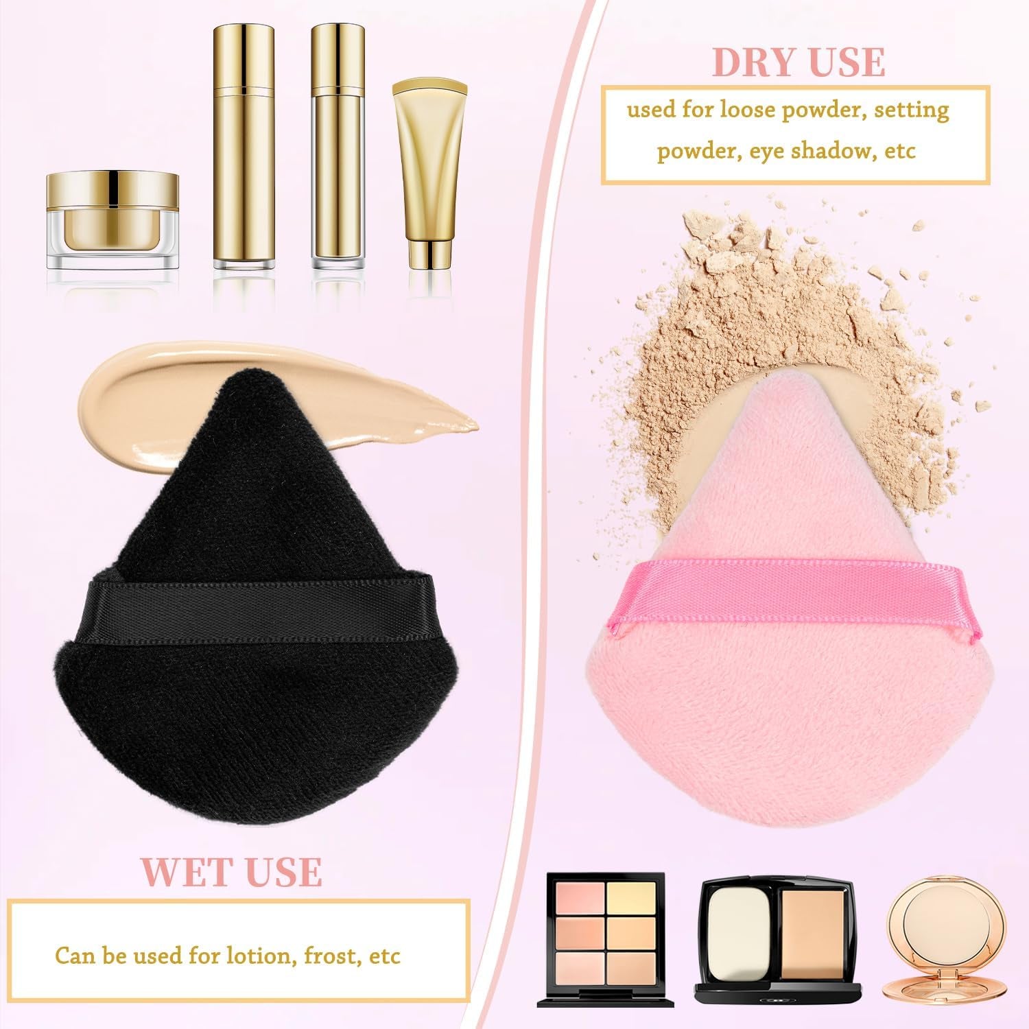 32Pcs Triangular Velvet Makeup Puff with Ribbon Band for Contouring under Eyes and Face, Powder Puff Sponge for Setting (Multi-Colors)