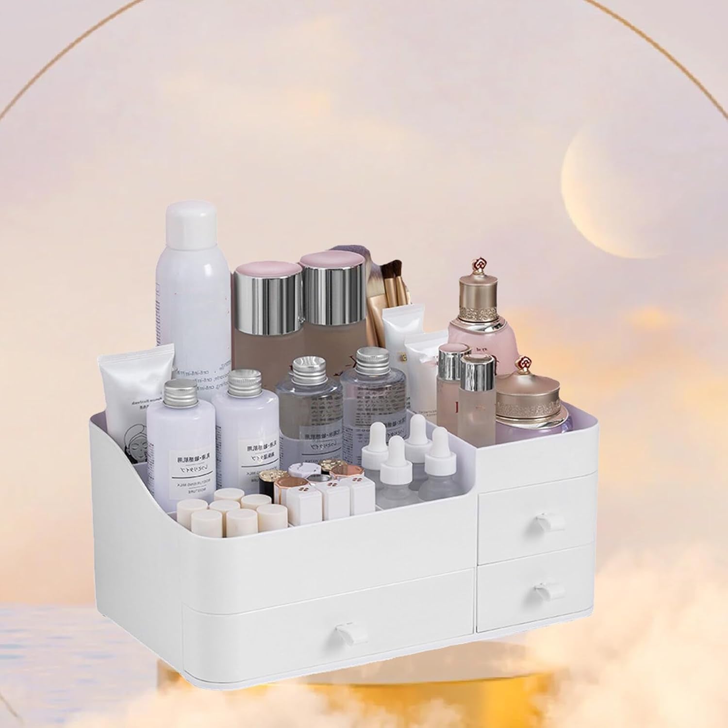 Makeup Organizer with Drawers, Large Capacity Countertop Organizer for Vanity, Skin Care Cosmetic Display Case, Cosmetics Organizer Shelf