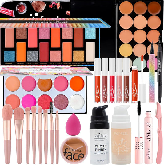 All in One Makeup Kit for Teens Makeup Gift Set for Women Full Kit, Include Makeup Brush Set, Eyeshadow Palette, Lip Gloss Set, Blush, Foundation, Concealer, Mascara, Eyebrow Pencil